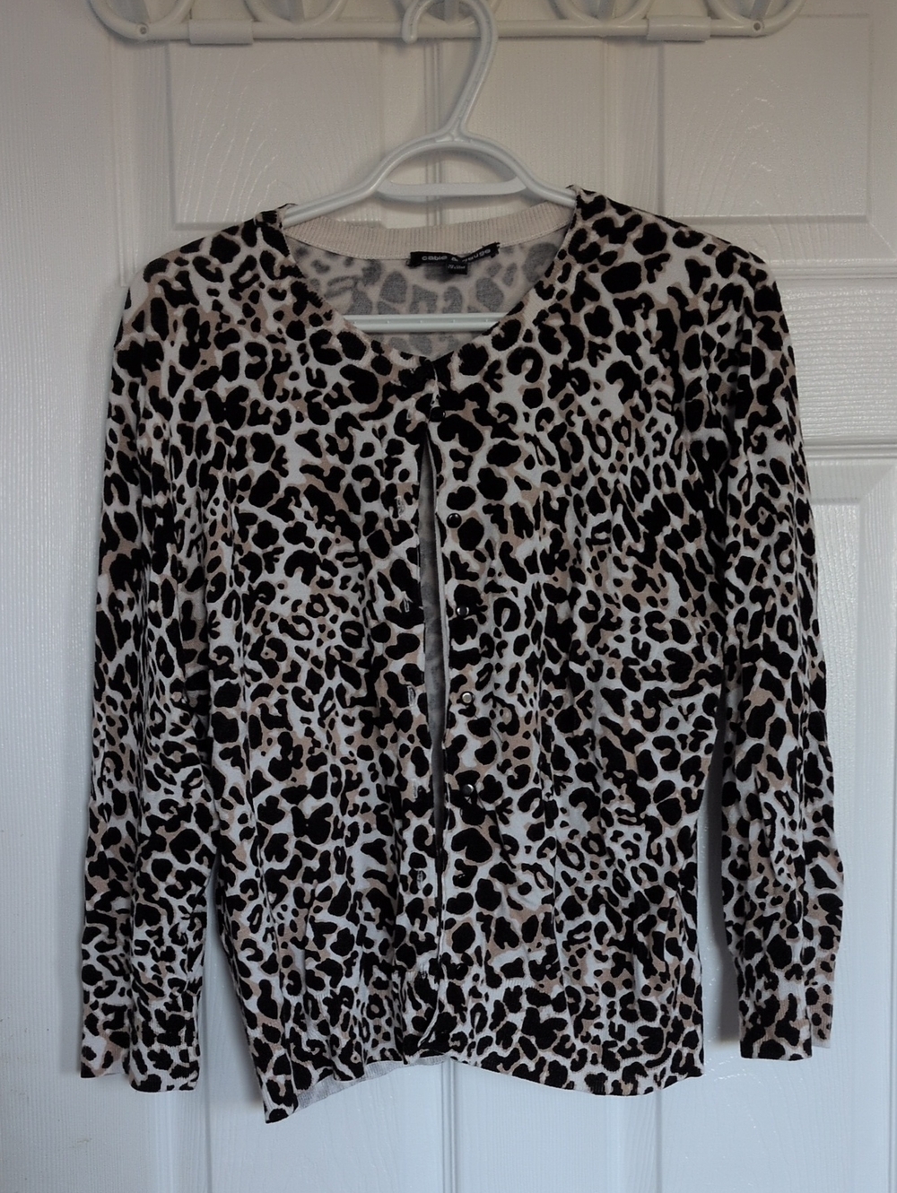 Leopard Print Button Cardigan - Black & Cream